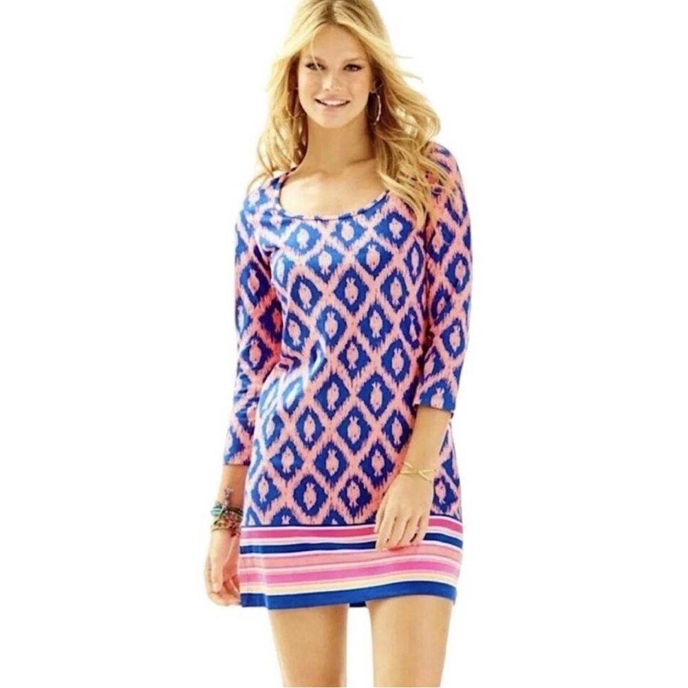 Lilly Pulitzer Beacon Striped Fish Print Shift Dress Size XS Pink Resort Beach